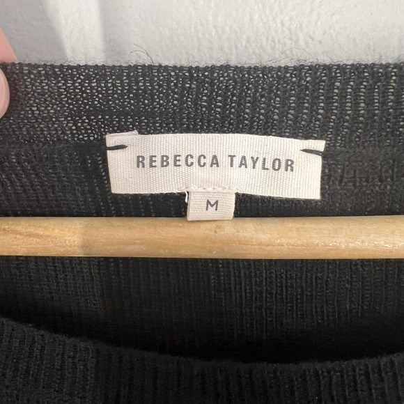 REBECCA TAYLOR Wool Alpaca Blend Sweater with Lace Shoulder Detail Black Size S - Picture 6 of 6